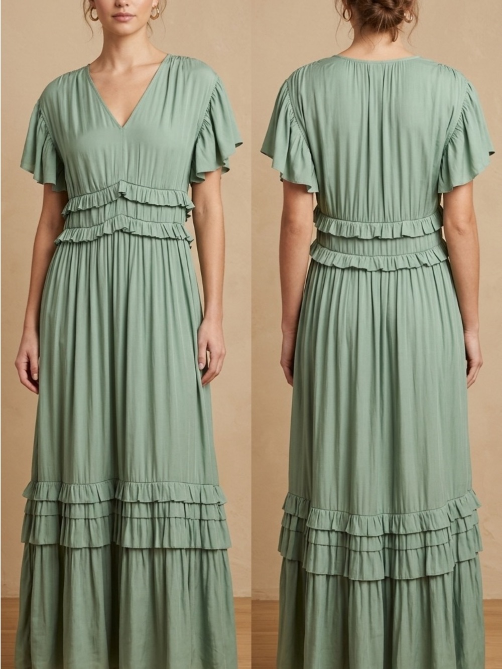 bohme Mint Green Ruffle-Tier Maxi Dress